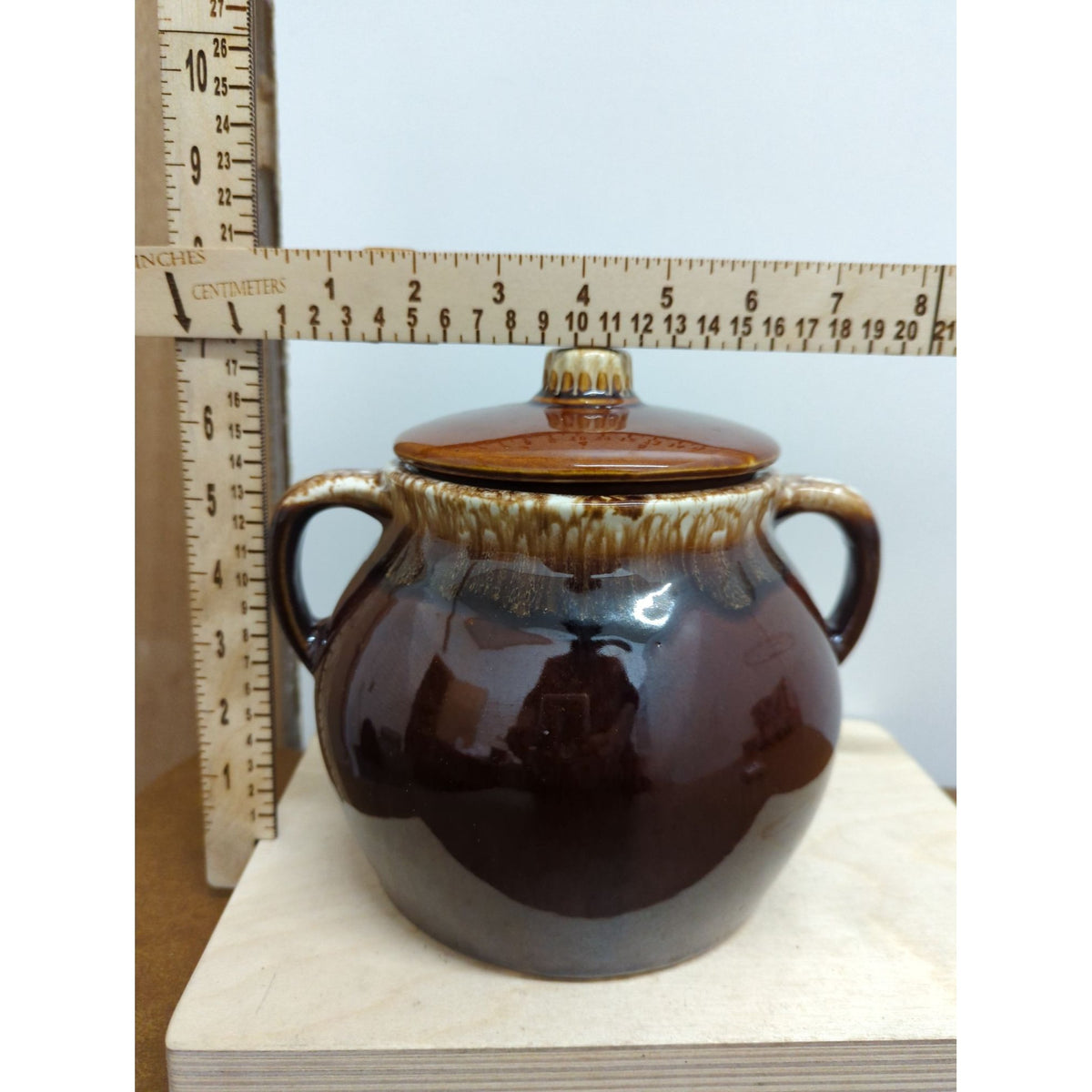 Vintage USA Two-Tone Brown Glazed Ceramic Soup Tureen With Lid 5.5" Tall Dual Handles Rustic Farmhouse Style