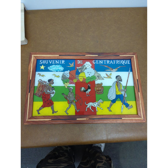 Souvenir De Centrafrique Framed Hand-Painted Wall Art With Central African Map & Figures Wood Frame
