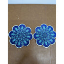 Turkish Ceramic Blue Floral Decorative Coasters Set Of 2 6.5 Inches Diameter