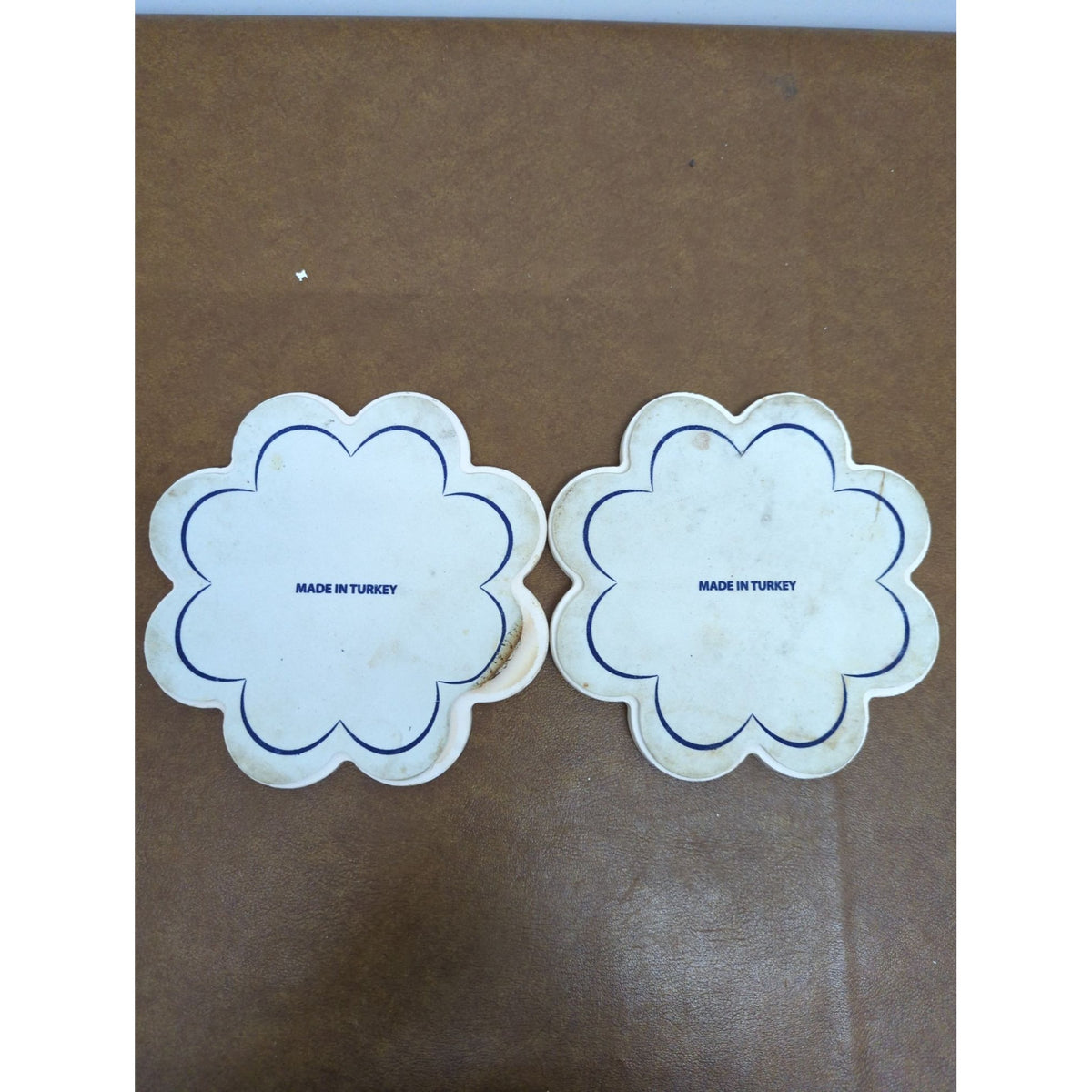 Turkish Ceramic Blue Floral Decorative Coasters Set Of 2 6.5 Inches Diameter