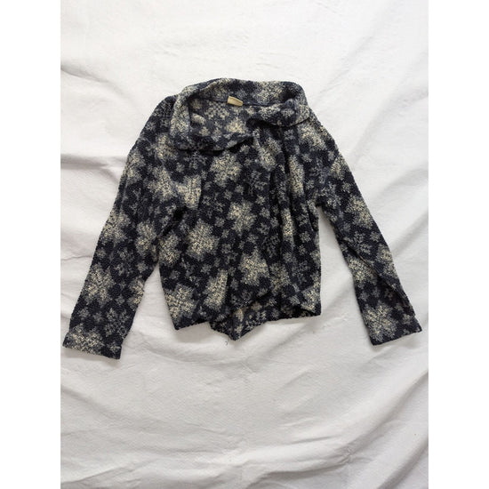 L.L. Bean Womens Textured Knit Cardigan Sweater Jacket S Blue & Cream