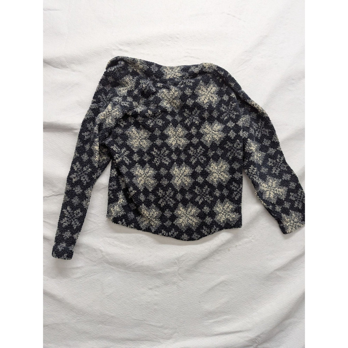 L.L. Bean Womens Textured Knit Cardigan Sweater Jacket S Blue & Cream