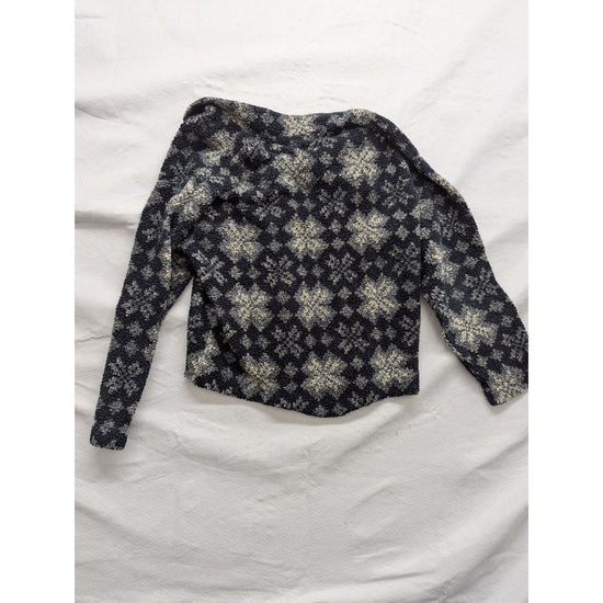 L.L. Bean Womens Textured Knit Cardigan Sweater Jacket S Blue & Cream