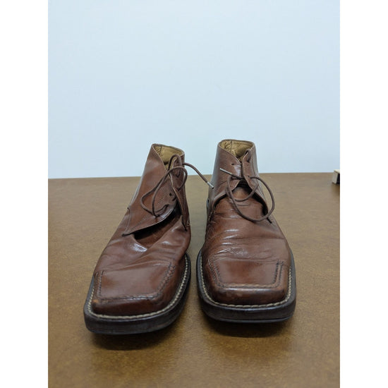 Mens Brown Leather Square-Toe Lace-Up Ankle Boots Size EU 41 SoleTech Soles