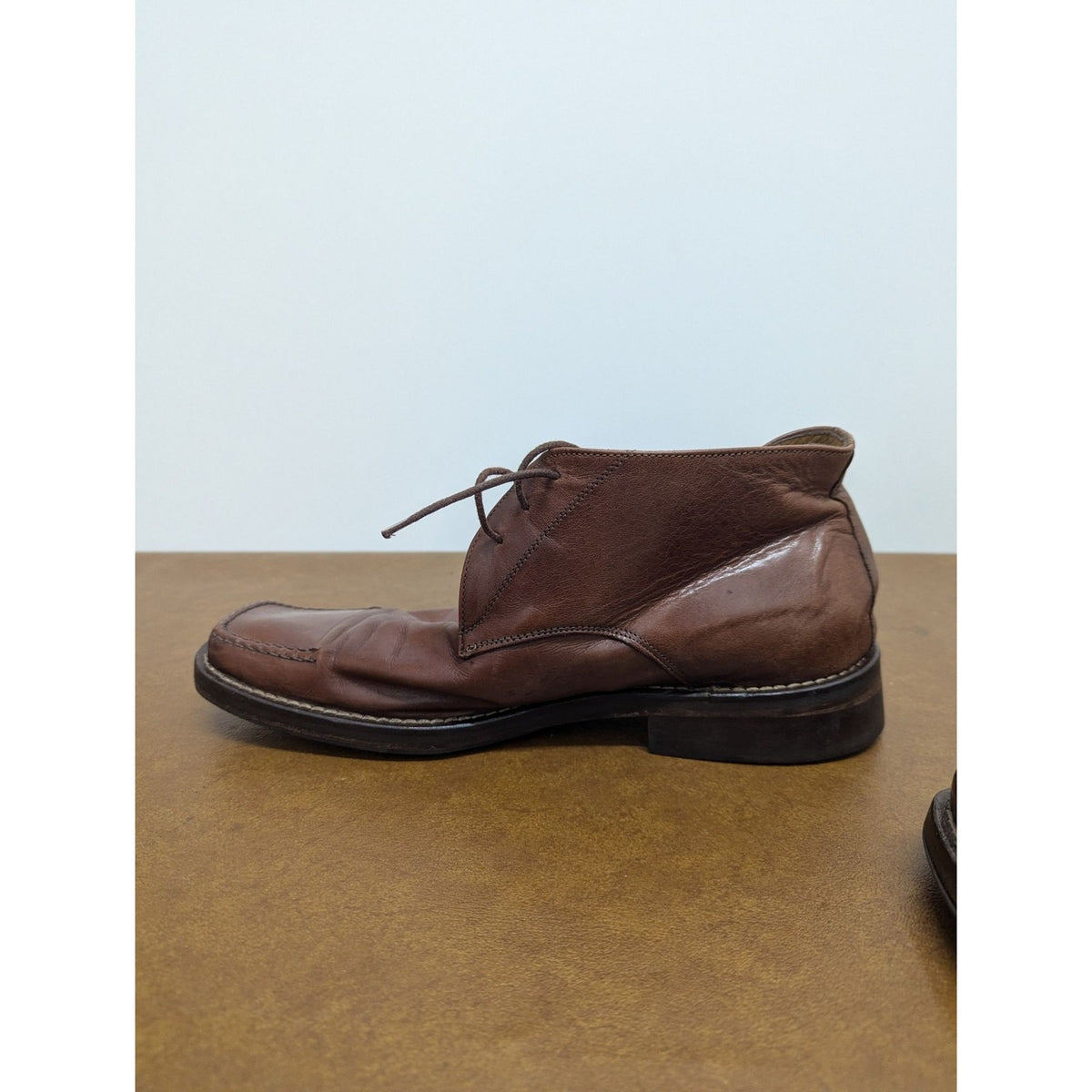 Mens Brown Leather Square-Toe Lace-Up Ankle Boots Size EU 41 SoleTech Soles