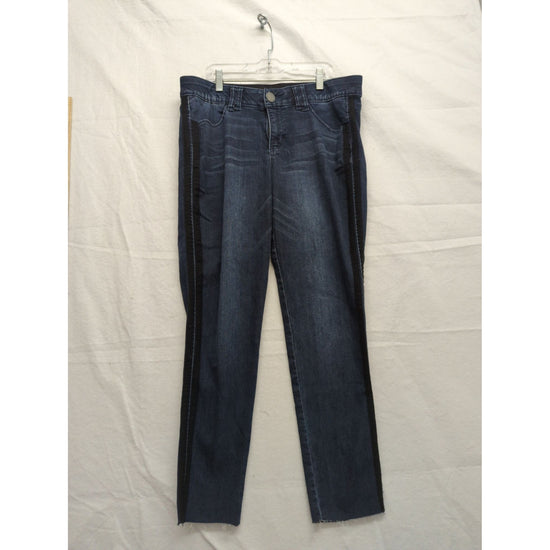 Democracy Womens Dark Wash Jeans With "Ab" Technology Size 10 Straight Leg Denim Raw Hem Made In China