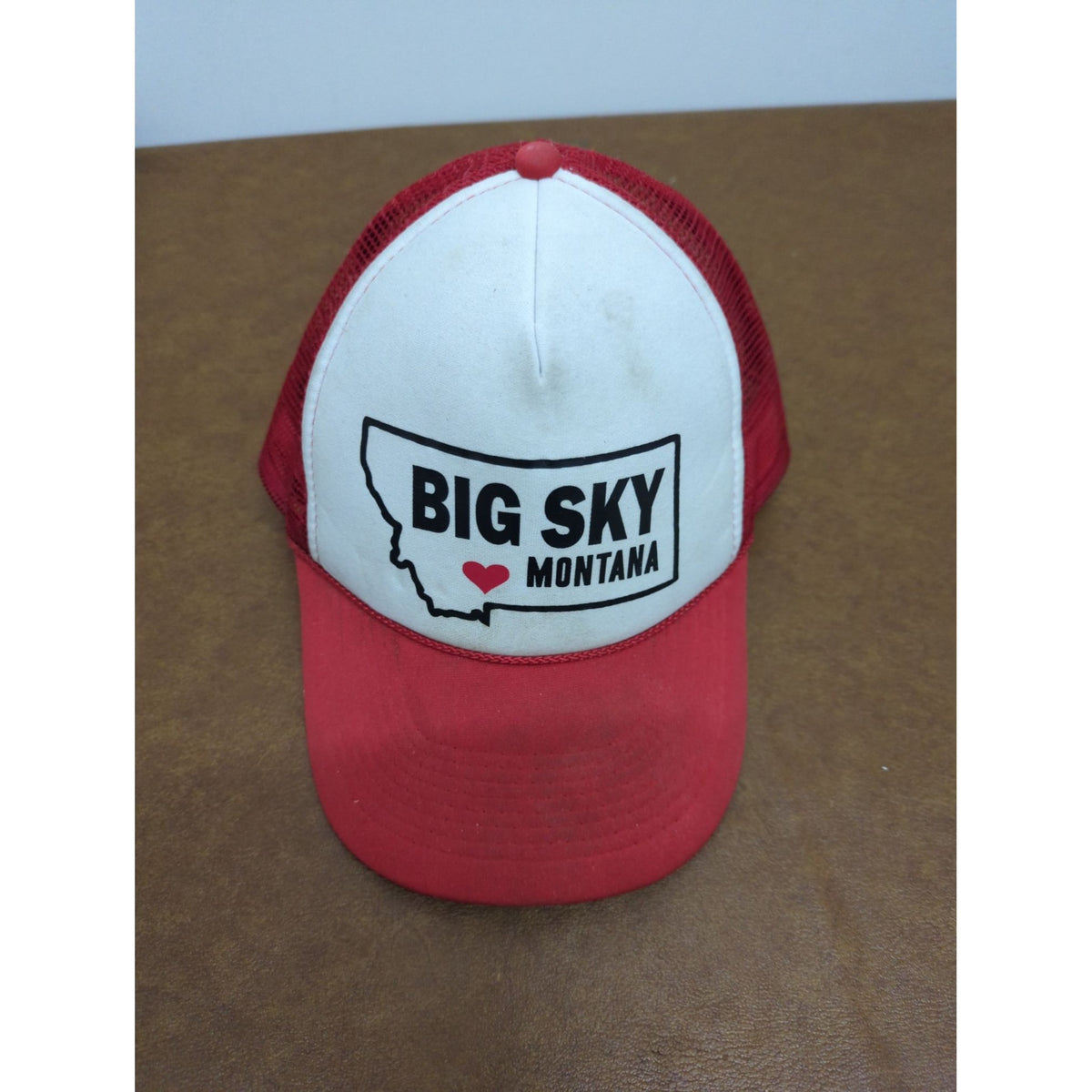 Big Sky Montana Red & White Mesh Trucker Hat Adjustable Snapback Cap