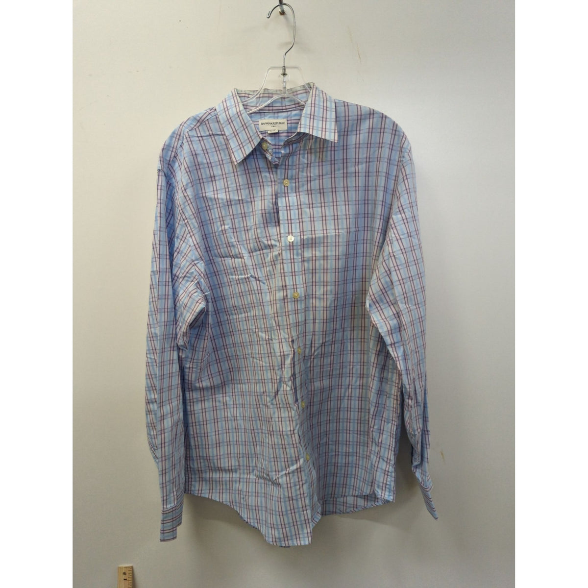Banana Republic Mens Blue Plaid Long Sleeve Button-Up Shirt Size M