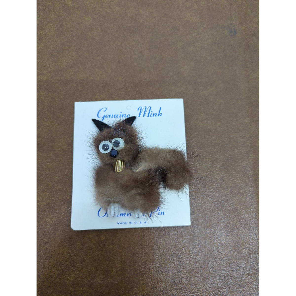 Genuine Mink Animal Pin Made In USA With Gold Accent - Approx. 3" Tall