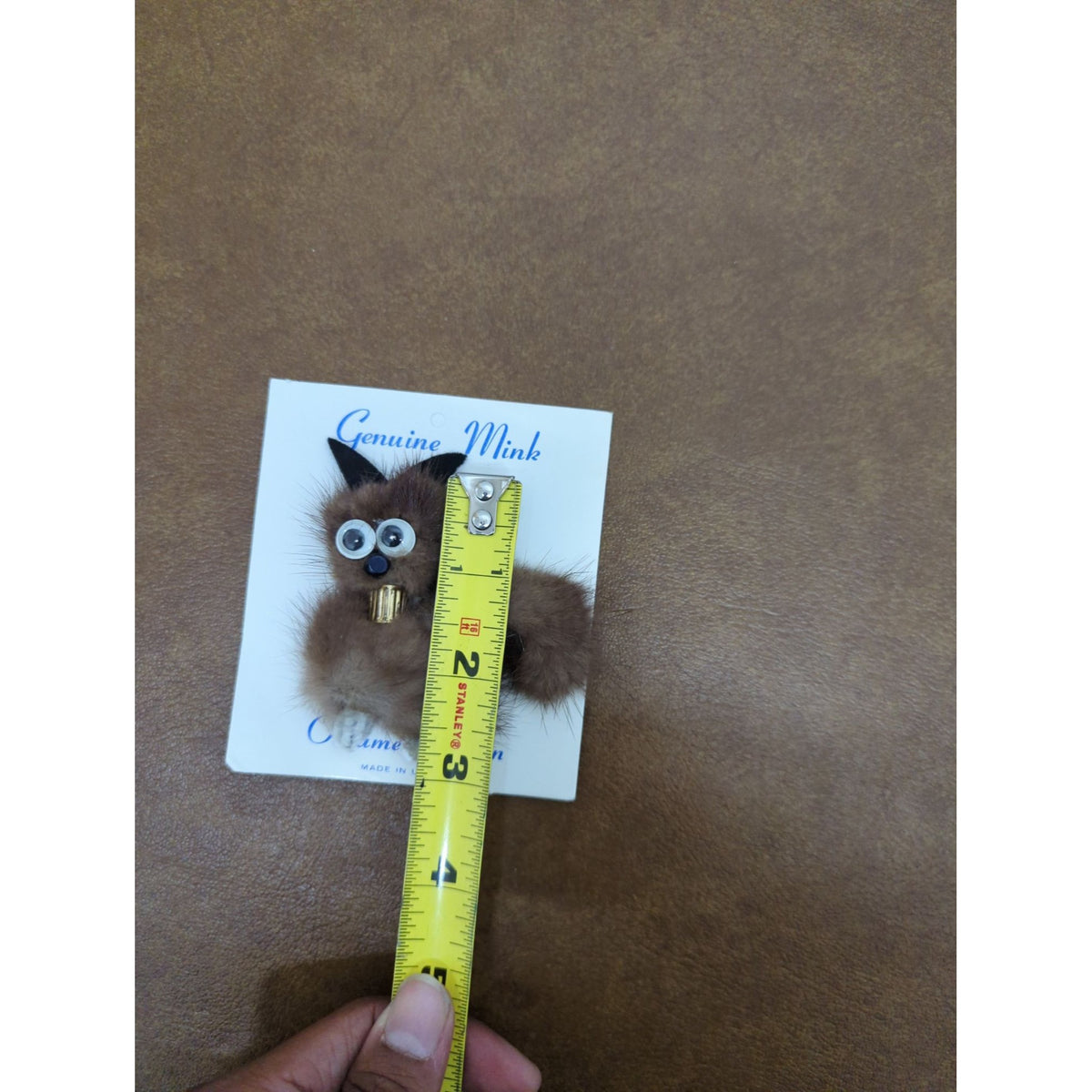 Genuine Mink Animal Pin Made In USA With Gold Accent - Approx. 3" Tall