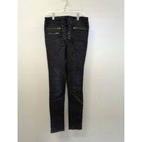 Black Lace-Up Skinny Jeans With Front Zipper Pockets & Back Patch Pockets Women’s Size S