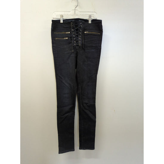 Black Lace-Up Skinny Jeans With Front Zipper Pockets & Back Patch Pockets Women’s Size S