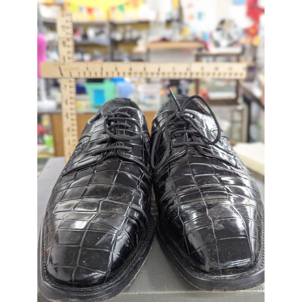 Stacy Adams Mens Triolo Black Dress Shoes Size 10M Crocodile Print Lace-Up Pre-Owned