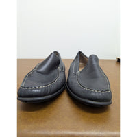 Ecco Mens Black Leather Slip-On Loafers Size 43 With White Stitching