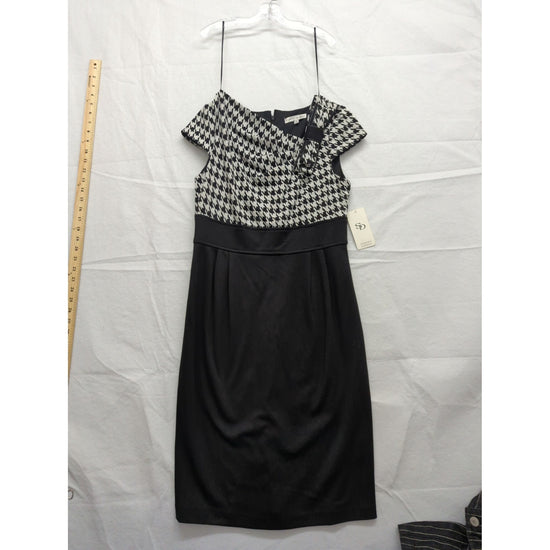 Sandra Darren Houndstooth Pattern Black & White Cocktail Dress Size 8 With Tags