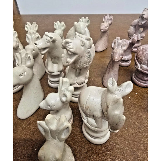 Vintage Stone Chess Pieces Animal Theme missing a piece (see description)