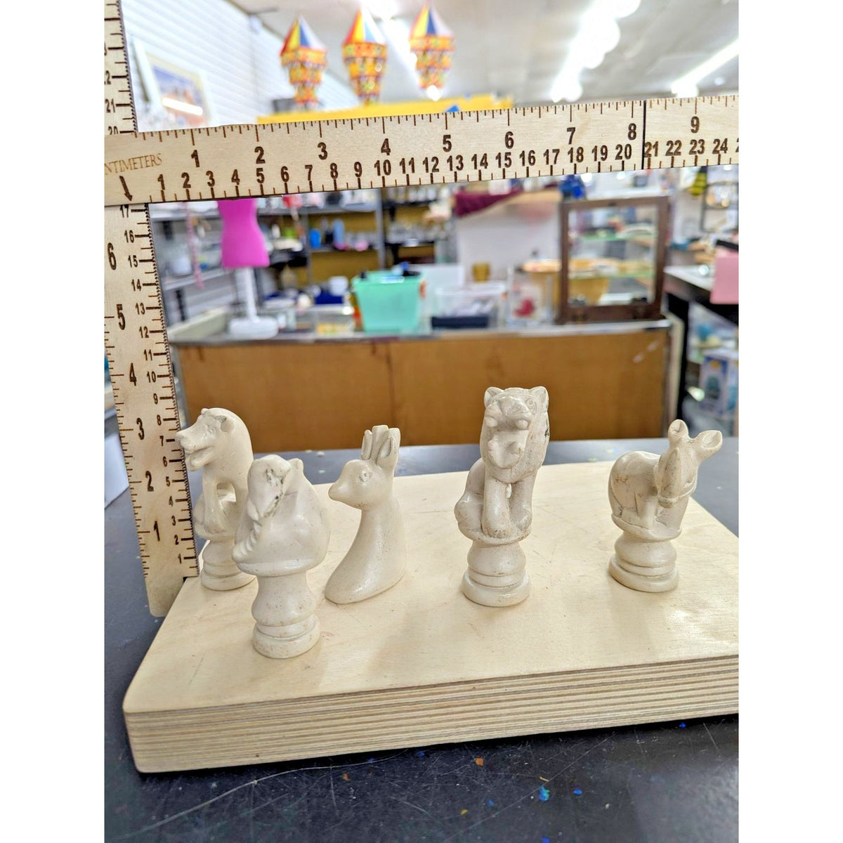 Vintage Stone Chess Pieces Animal Theme missing a piece (see description)