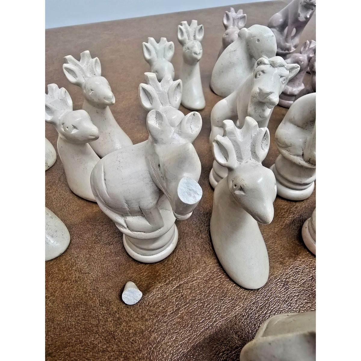 Vintage Stone Chess Pieces Animal Theme missing a piece (see description)