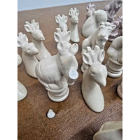 Vintage Stone Chess Pieces Animal Theme missing a piece (see description)