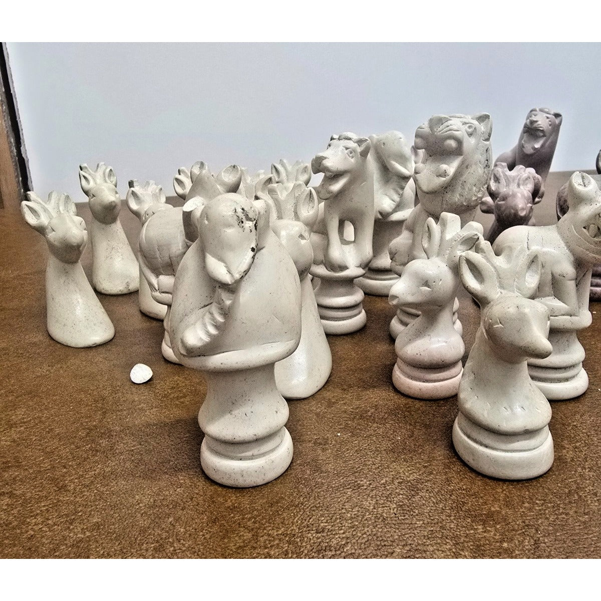 Vintage Stone Chess Pieces Animal Theme missing a piece (see description)