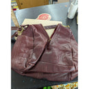Vintage Burgundy Leather Shoulder Bag With Gold-Tone Hardware And Zipper Closure