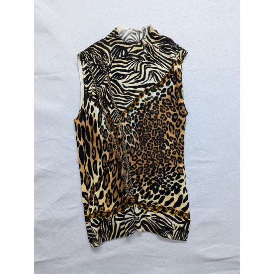 Dolce Cabo Womens Sleeveless Animal Print Top Zebra & Leopard Pattern