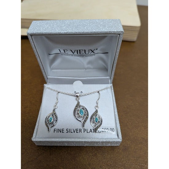Le Vieux Fine Silver Plated Necklace & Earring Set With Swarovski Marcasite