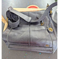 The Sak Black Leather Shoulder Handbag With Unique Patterned Lining