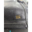 The Sak Black Leather Shoulder Handbag With Unique Patterned Lining