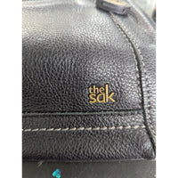 The Sak Black Leather Shoulder Handbag With Unique Patterned Lining