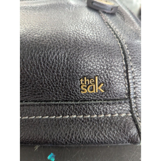 The Sak Black Leather Shoulder Handbag With Unique Patterned Lining