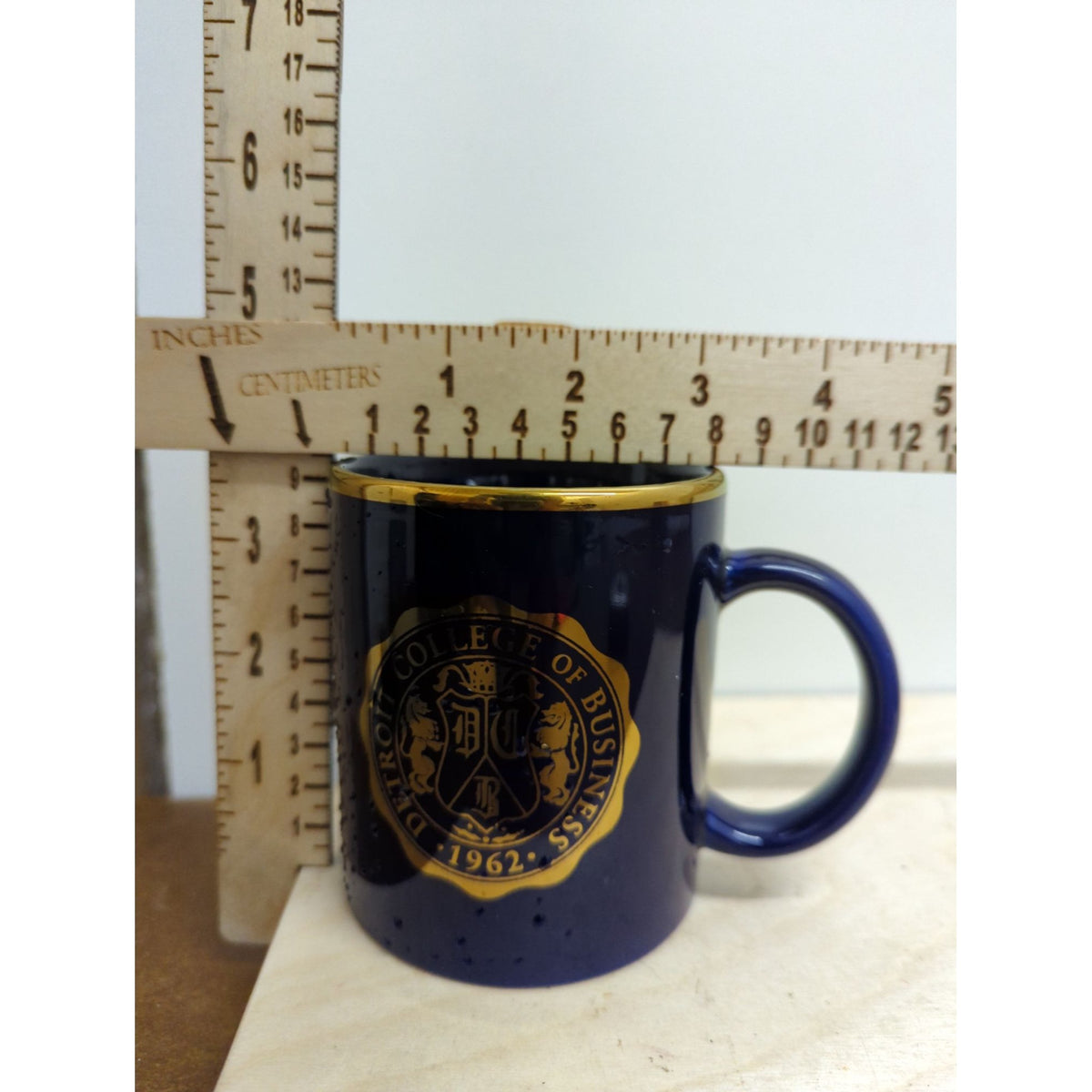 Detroit College Of Business 1962 Blue & Gold Ceramic Mug 3.5" Tall Made In China