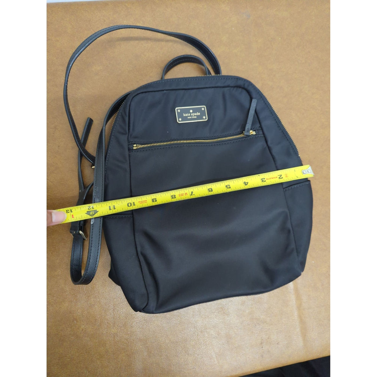 Kate Spade New York Black Nylon Small Backpack With Gold Accents And Adjustable Straps