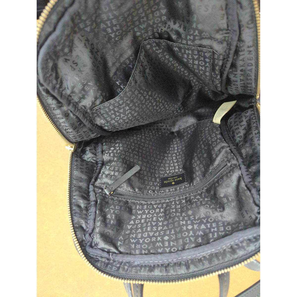 Kate Spade New York Black Nylon Small Backpack With Gold Accents And Adjustable Straps