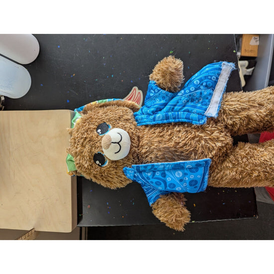 Build-A-Bear Brown Plush Teddy Bear With Blue Patterned Jacket