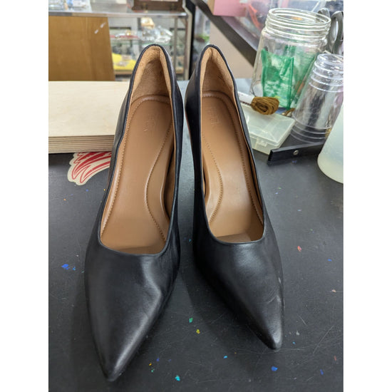 Nordstrom Rack Black Faux Leather Pointed Toe High Heel Pumps 3.5" Heel Womens Size 9