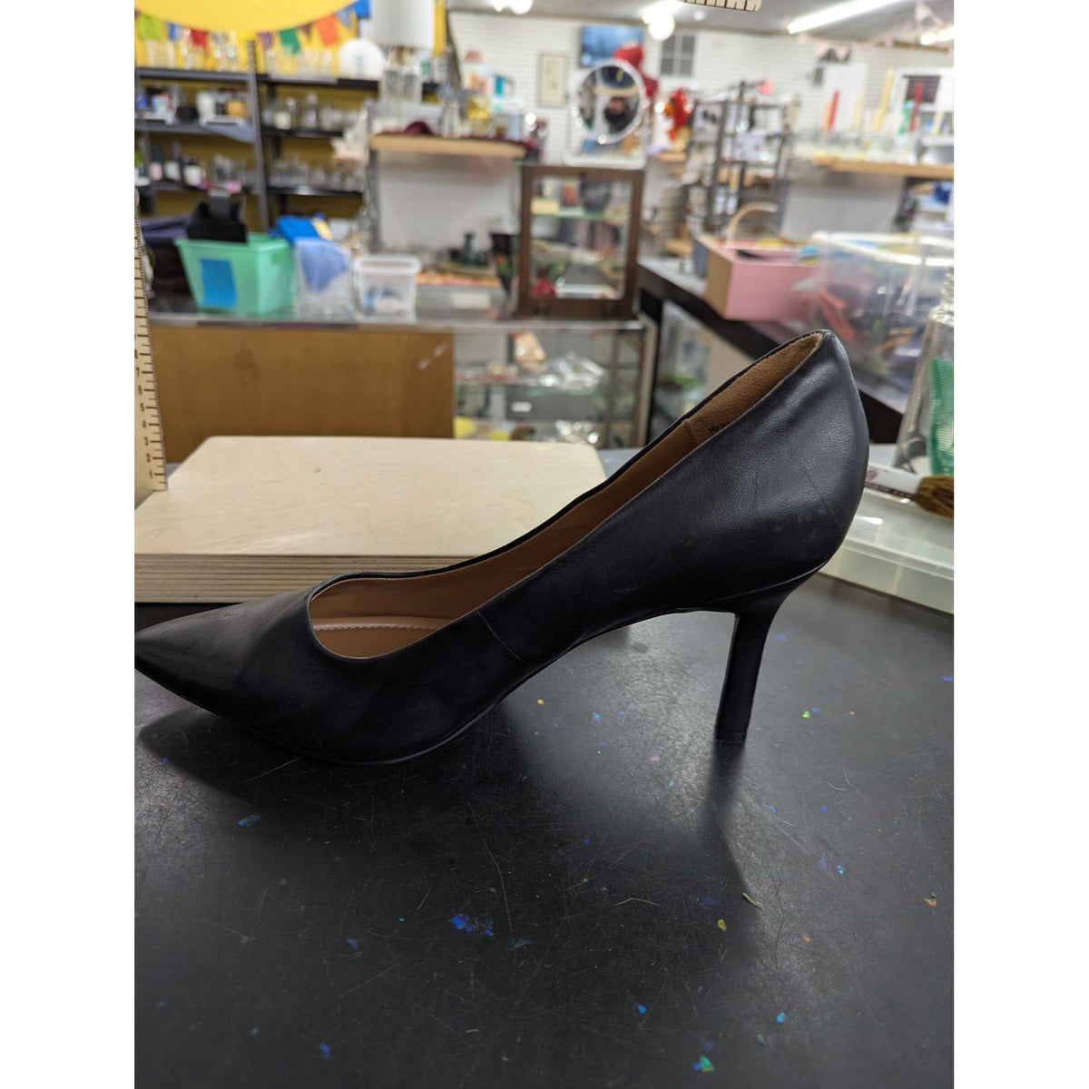 Nordstrom Rack Black Faux Leather Pointed Toe High Heel Pumps 3.5" Heel Womens Size 9