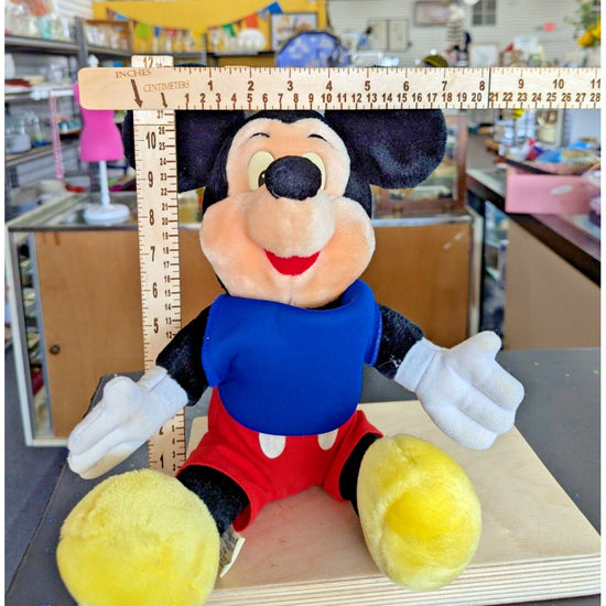 Vintage Mickey Mouse Plush Doll 18" Red Shorts Blue Shirt Soft Disney Collectibl