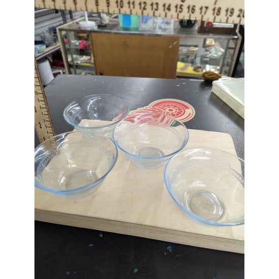 Set Of 4 Clear Glass Bowls With Embossed Design Anchor Hocking Oven Glass 1.5 Inches High Vintage Style