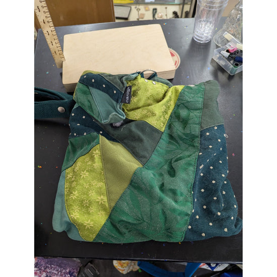 Patchwork Green Shoulder Bag By Carogi With Adjustable Strap Snap Closure & Inner Pocket