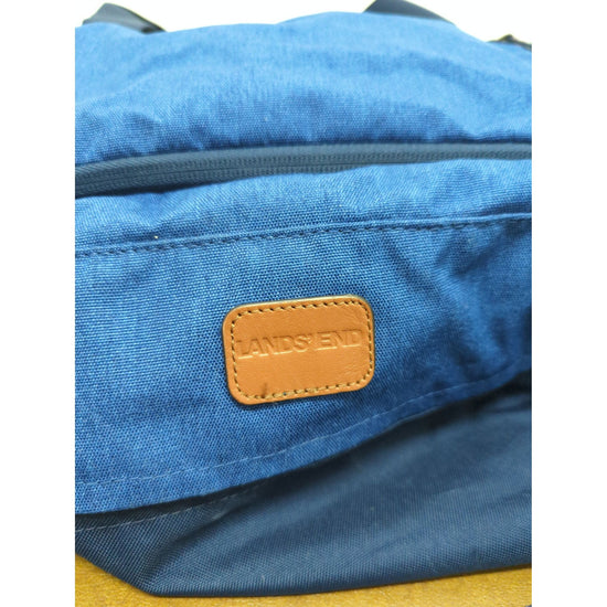 Lands End Blue Canvas Duffel Bag With Faux Leather Accents & Adjustable Strap 20"x14"x7"
