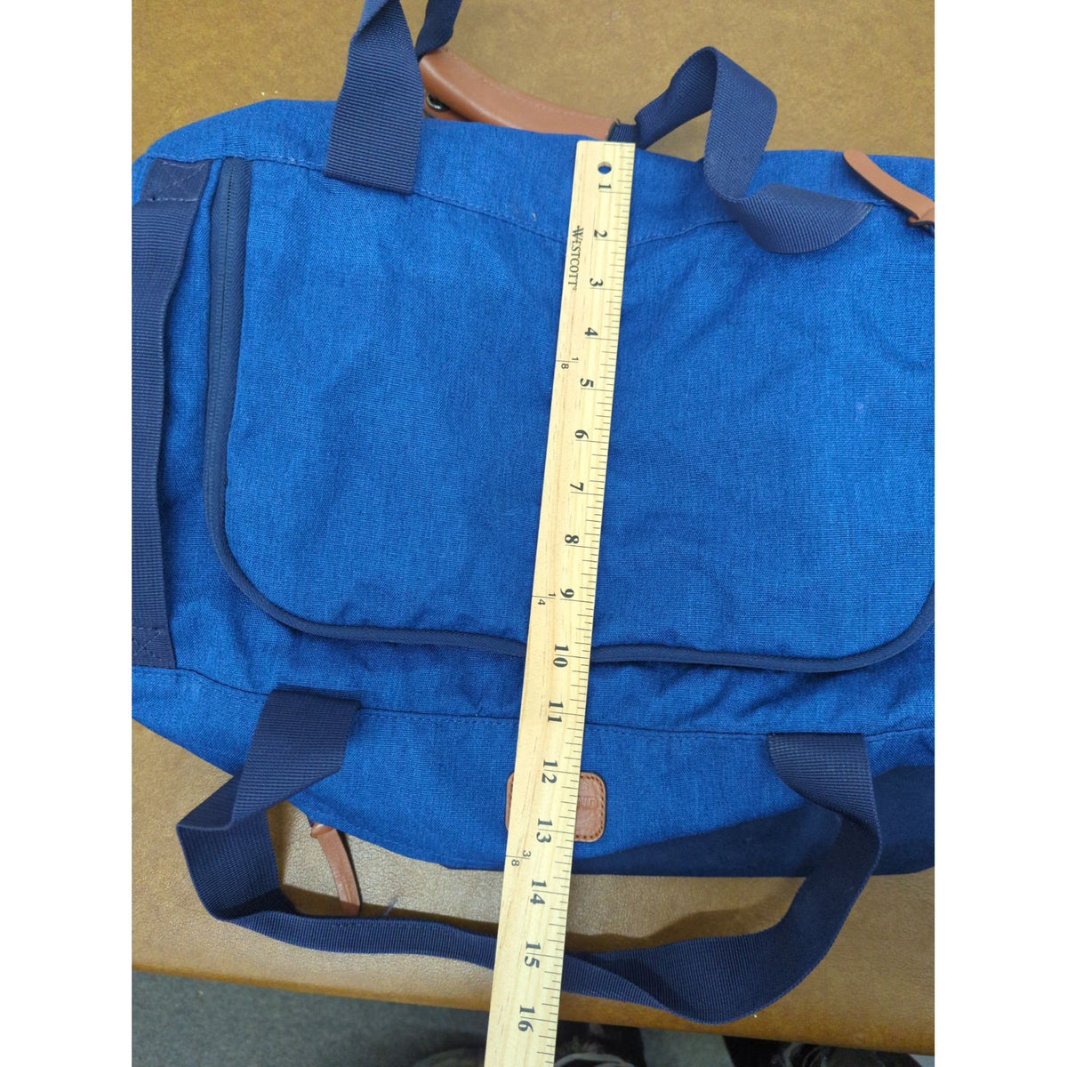 Lands End Blue Canvas Duffel Bag With Faux Leather Accents & Adjustable Strap 20"x14"x7"