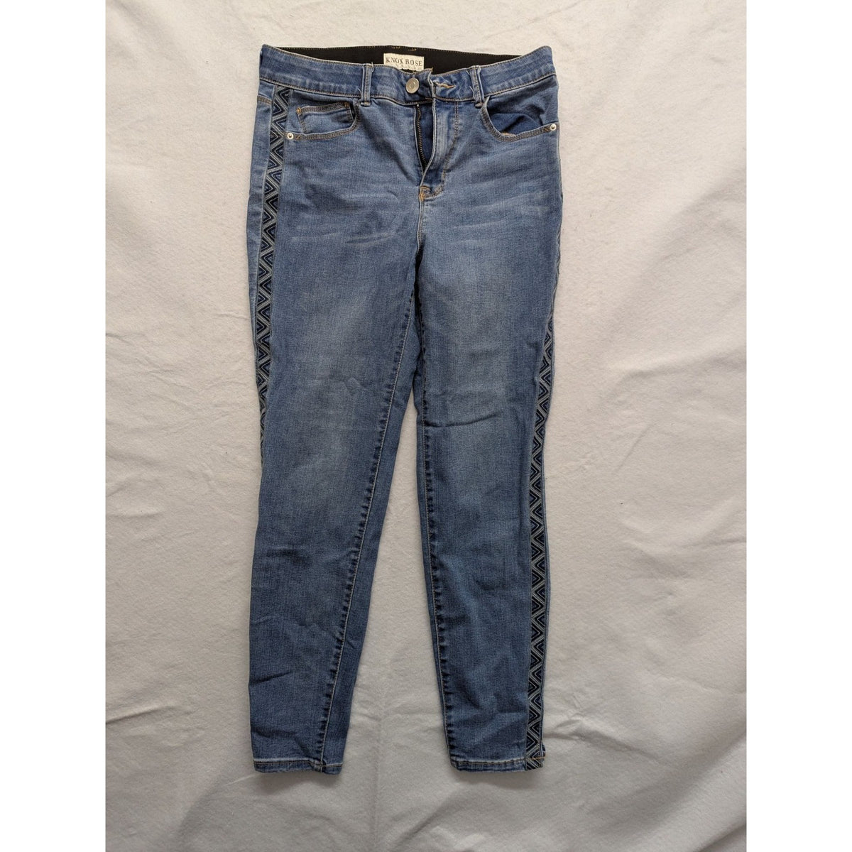 Knox Rose Womens Denim Skinny Jeans With Geometric Side Trim Size 10