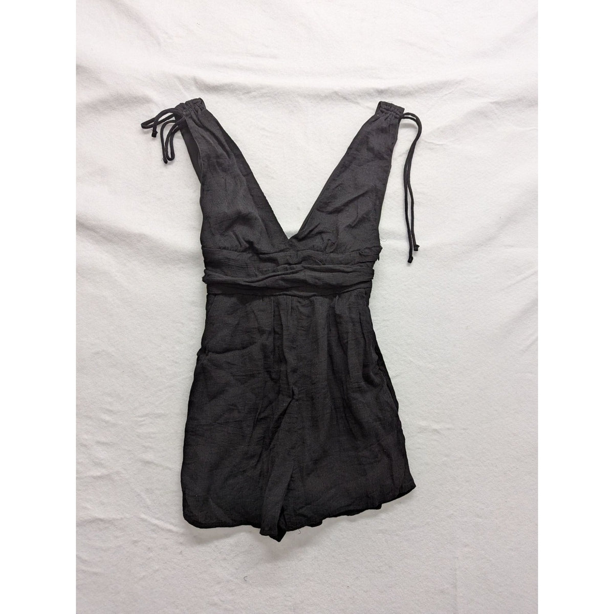One Clothing Black V-Neck Romper With Tie Straps XS