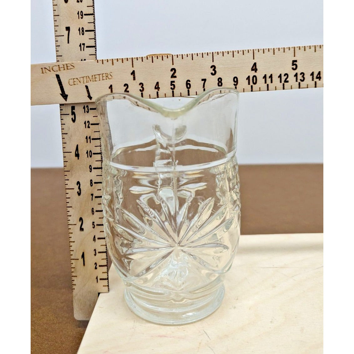 Vintage Cut Glass Mug Starburst Design Small Pitcher Collectible
