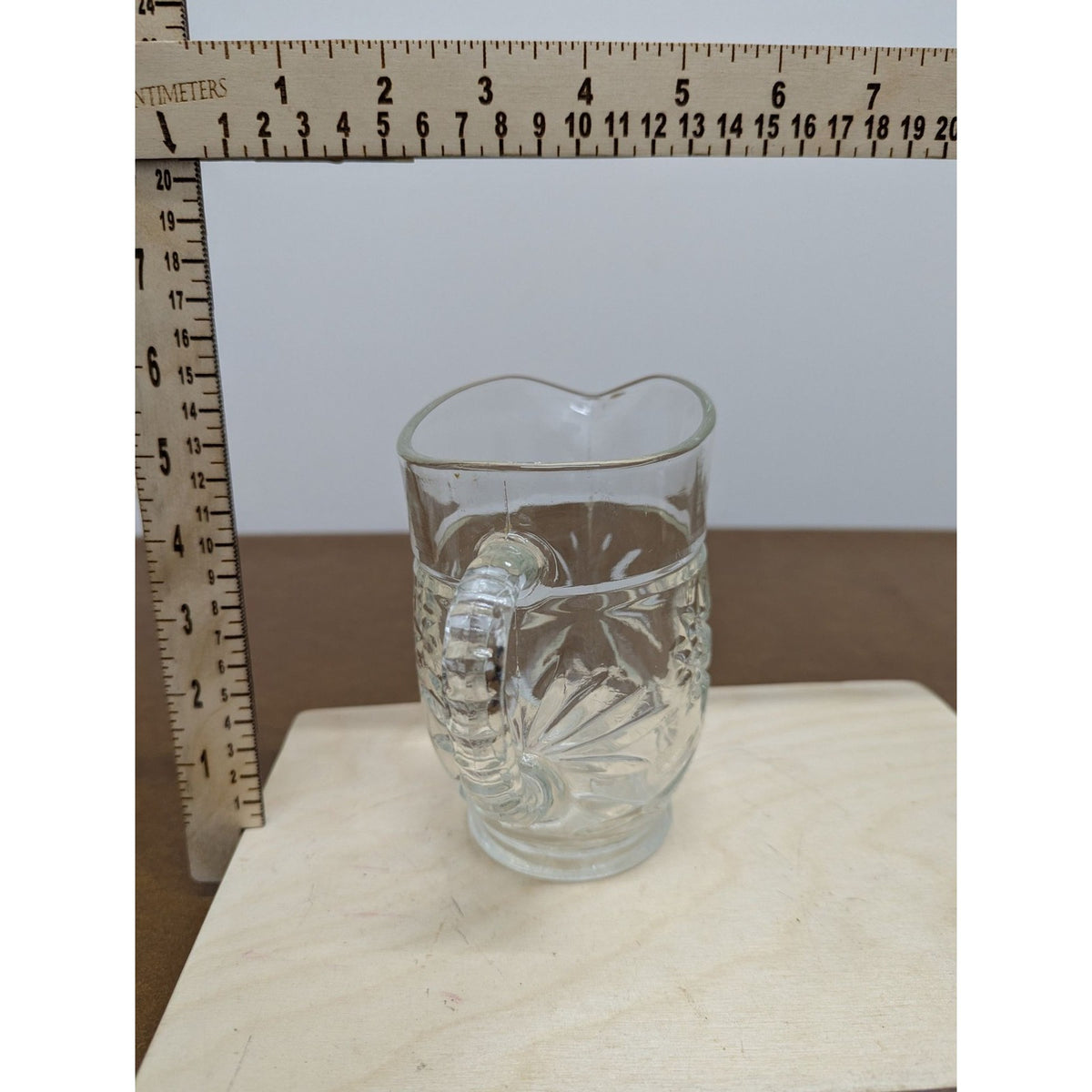 Vintage Cut Glass Mug Starburst Design Small Pitcher Collectible