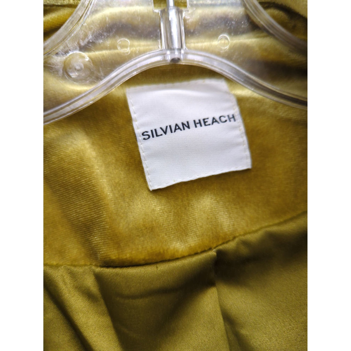 Silvian Heach Mustard Yellow Velvet Double-Breasted Blazer Longline Button Cuffs Womens Size S.