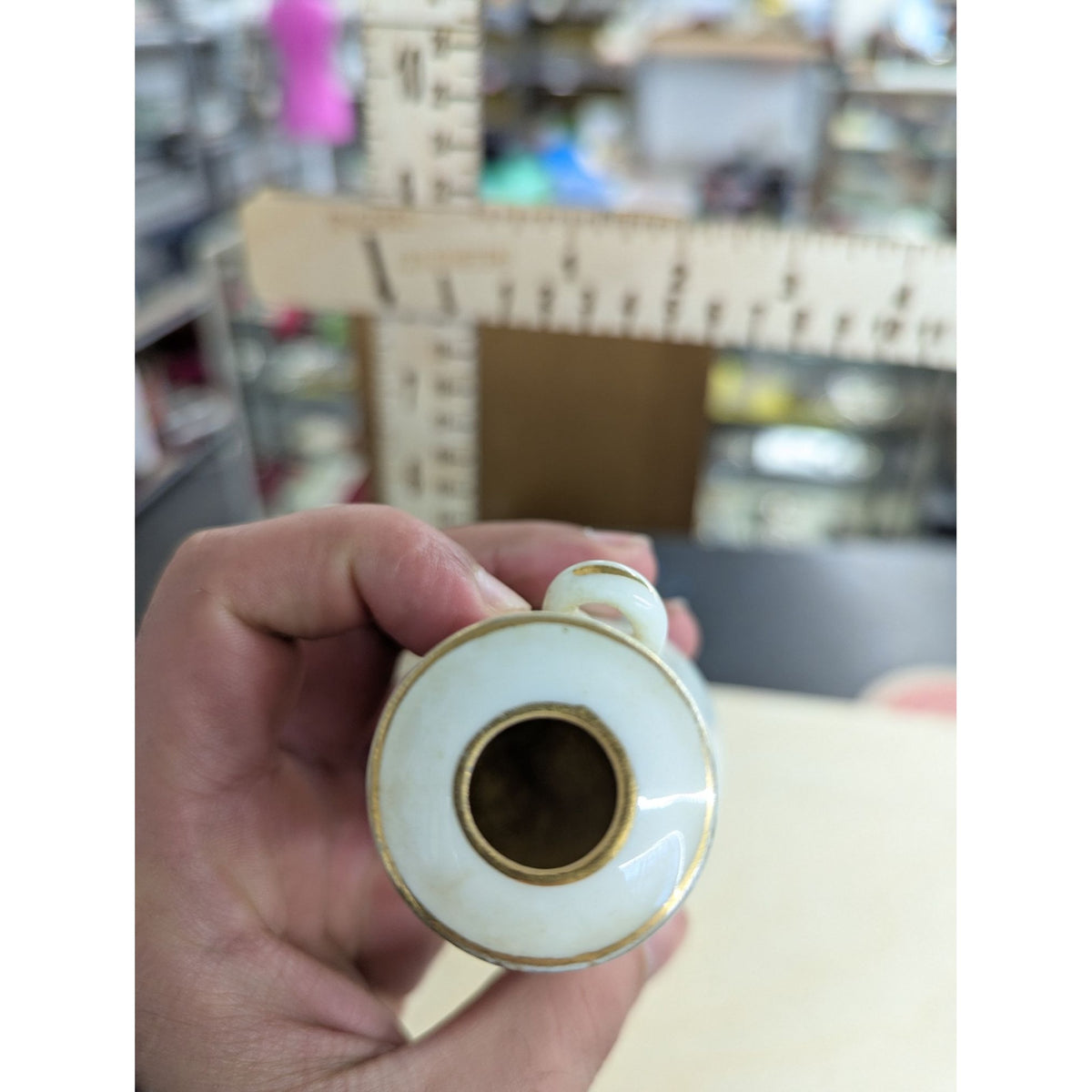 The Foley China Ivory Miniature Vase With Northampton Crest Made In England Gold Trim Vintage Collectible 3 Inches Tall