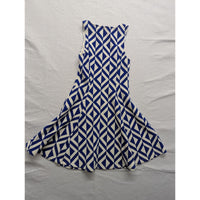 Everly Womens Geometric Blue & White Sleeveless Fit & Flare Dress