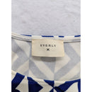 Everly Womens Geometric Blue & White Sleeveless Fit & Flare Dress